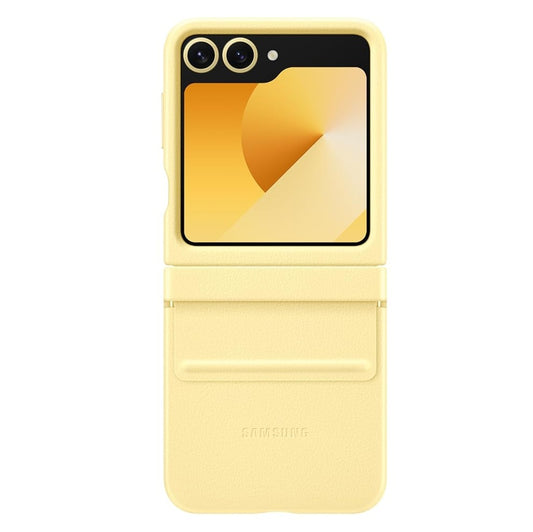Samsung Galaxy Z Flip 6 Leather Case, Slim Leather Case Soft Inside with Hinge Protection - Yellow
