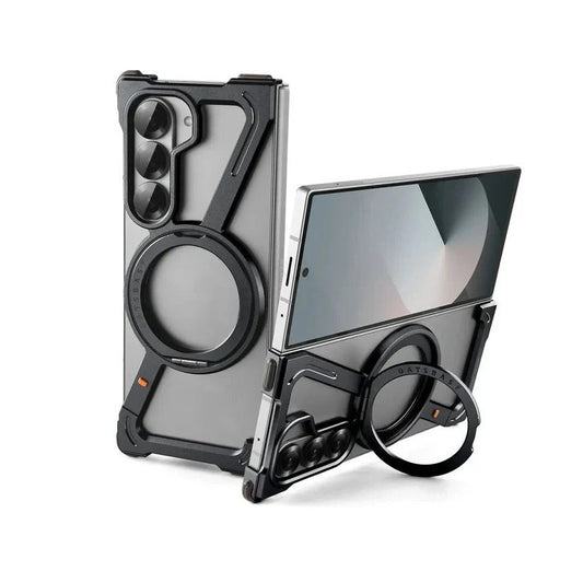 Samsung Galaxy Z Fold5 Metal Case, Frameless Z Shape Metal Bumper Magsafe Case 360° Rotation Ring - Black