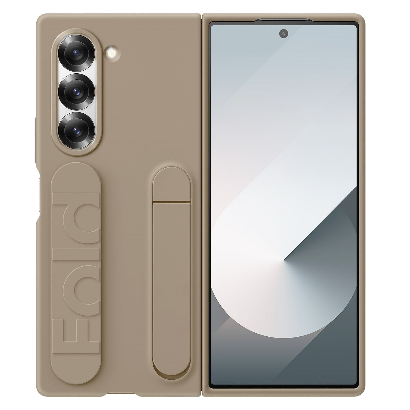 Samsung Galaxy Z Fold5 Silicon Case, Matte Finish Skin Feel Back Cover with Band & Kickstand - Sand