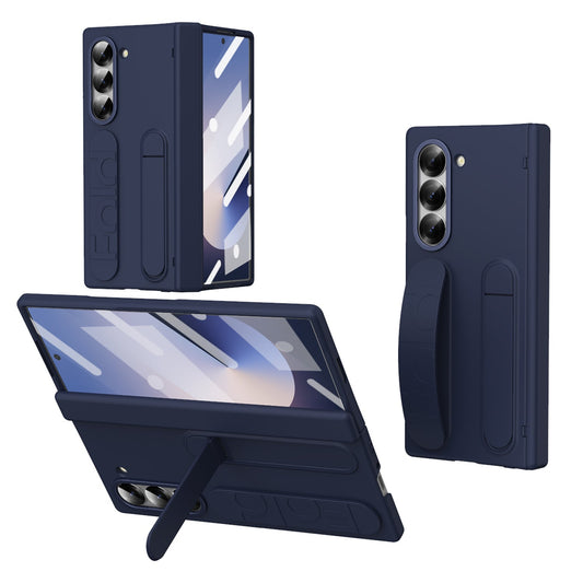Samsung Galaxy Z Fold5 Silicon Case with Inbuilt Front Glass Hinge Protection Kickstand Case - Blue