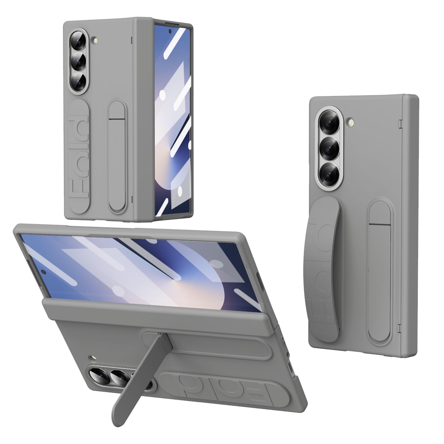 Samsung Galaxy Z Fold5 Silicon Case with Inbuilt Front Glass Hinge Protection Kickstand Case - Grey