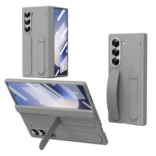 Samsung Galaxy Z Fold5 Silicon Case with Inbuilt Front Glass Hinge Protection Kickstand Case - Grey