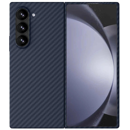 Samsung Galaxy Z Fold6 Carbon Case, 0.8mm Ultra Thin Carbon Fiber Kevlar 1500D Case with Magsafe & Front Glass - Blue