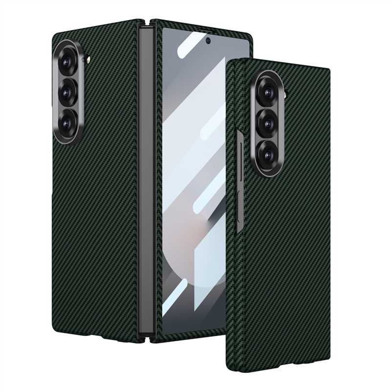 Samsung Galaxy Z Fold6 GKK Carbon Fiber Case, Ultra Thin Metal Camera Ring - Green