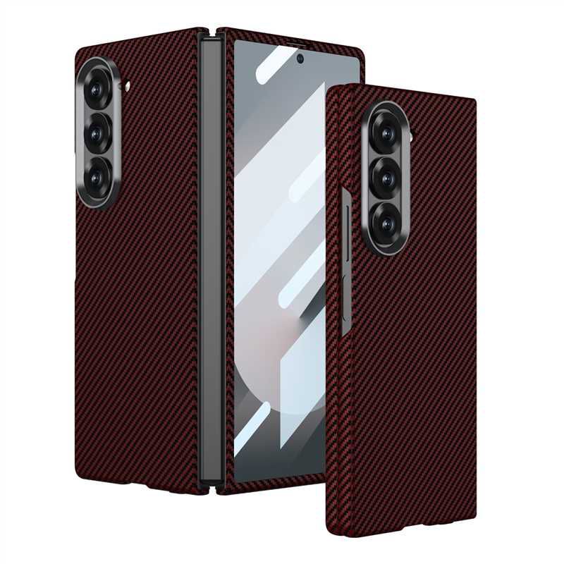 Samsung Galaxy Z Fold6 GKK Carbon Fiber Case, Ultra Thin Metal Camera Ring - Red