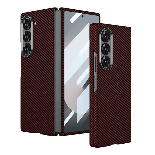 Samsung Galaxy Z Fold6 GKK Carbon Fiber Case, Ultra Thin Metal Camera Ring - Red