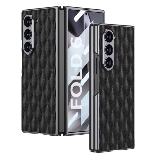 Samsung Galaxy Z Fold5 Premium Cushion Leather Series Case with in Built Front Glass - Black