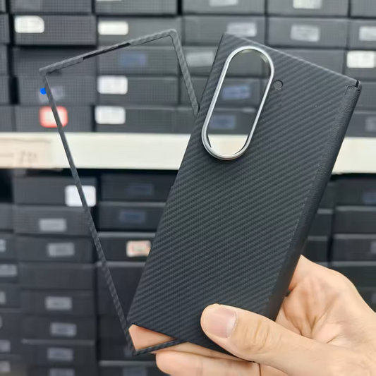 Samsung Galaxy Z Fold6 Slim Carbon Case, 0.6mm Thin Carbon Fiber Case with Magsafe, Hinge Protection & Front Glass - Black