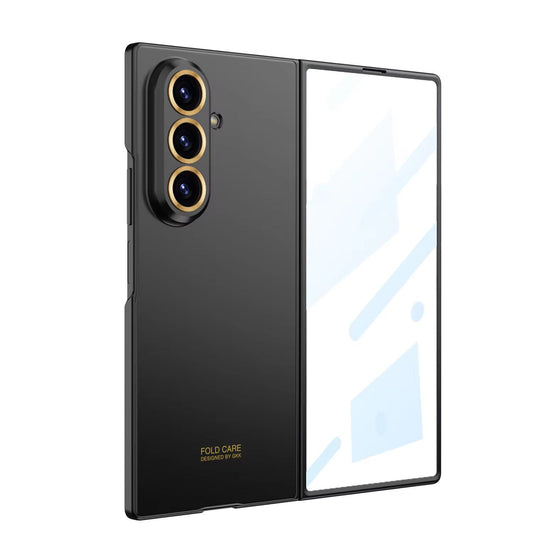 Samsung Galaxy Z Fold7 0.8mm Slim Hard Rugged Drop Proof Thin with Gold Ring Lens & Front Glass - Black
