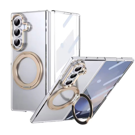 Samsung Galaxy Z Fold7 Anti Yellow 360° Rotating Ring Stand Magnetic Case with Magsafe - Gold