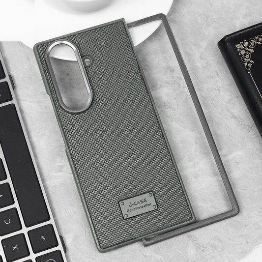 Samsung Galaxy Z Fold7 Dotted Vegan Leather Case Slim Cover with Metal Camera Protection - Grey