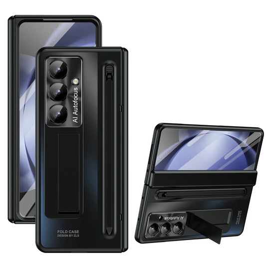 Samsung Galaxy Z Fold7 Electroplating Autofocus S-Pen Case with Kickstand Hinge Protection & Front Glass - Black