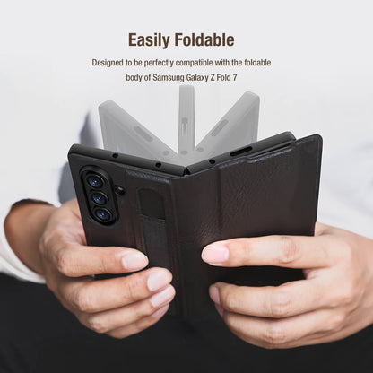 Samsung Galaxy Z Fold7 Nillkin Aoge Genuine Leather Case with Spen Slot and Kickstand - Black
