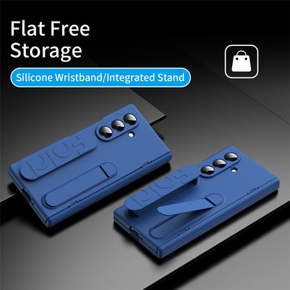 Samsung Galaxy Z Fold7 Silicon Skin Feel Band Strip & Kickstand Case with Hinge Protection - Blue