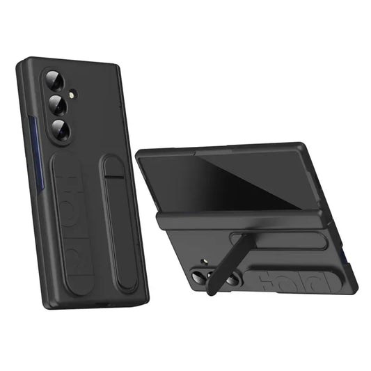 Samsung Galaxy Z Fold7 Silicon Skin Feel Band Strip & Kickstand Case with Hinge Protection - Black