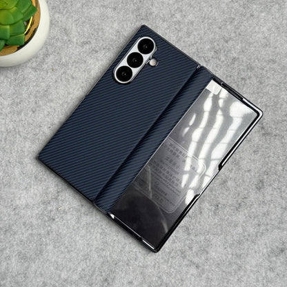 Samsung Galaxy Z Fold8 Ultra Leather Carbon Texture Case with Hinge Protection & inbuilt Front Glass - Blue