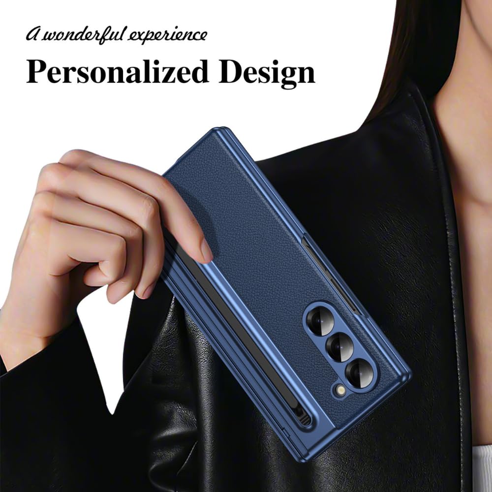 Samsung Galaxy Z Fold 6 Leather Case, Luxury Design Leather Case with Kickstand & Hinge Protection and in-Built Front Glass
