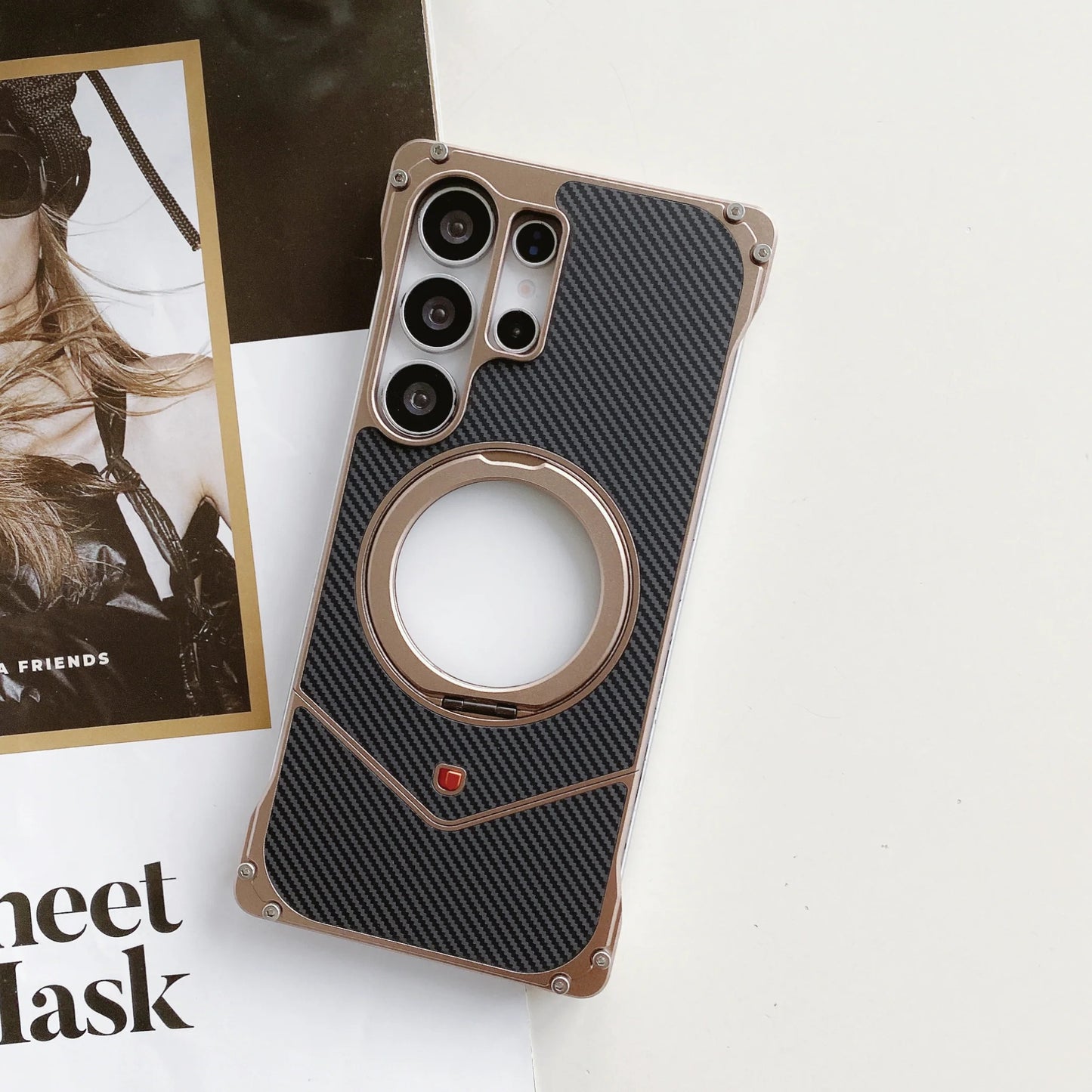 Samsung Galaxy S25 Ultra Metal Case, Frameless Metal Carbon Cover Strong Kickstand 360° Rotation Ring - Titanium