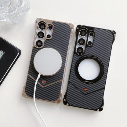 Samsung Galaxy S25 Ultra Metal Case, Frameless Metal Carbon Cover Strong Kickstand 360° Rotation Ring - Titanium