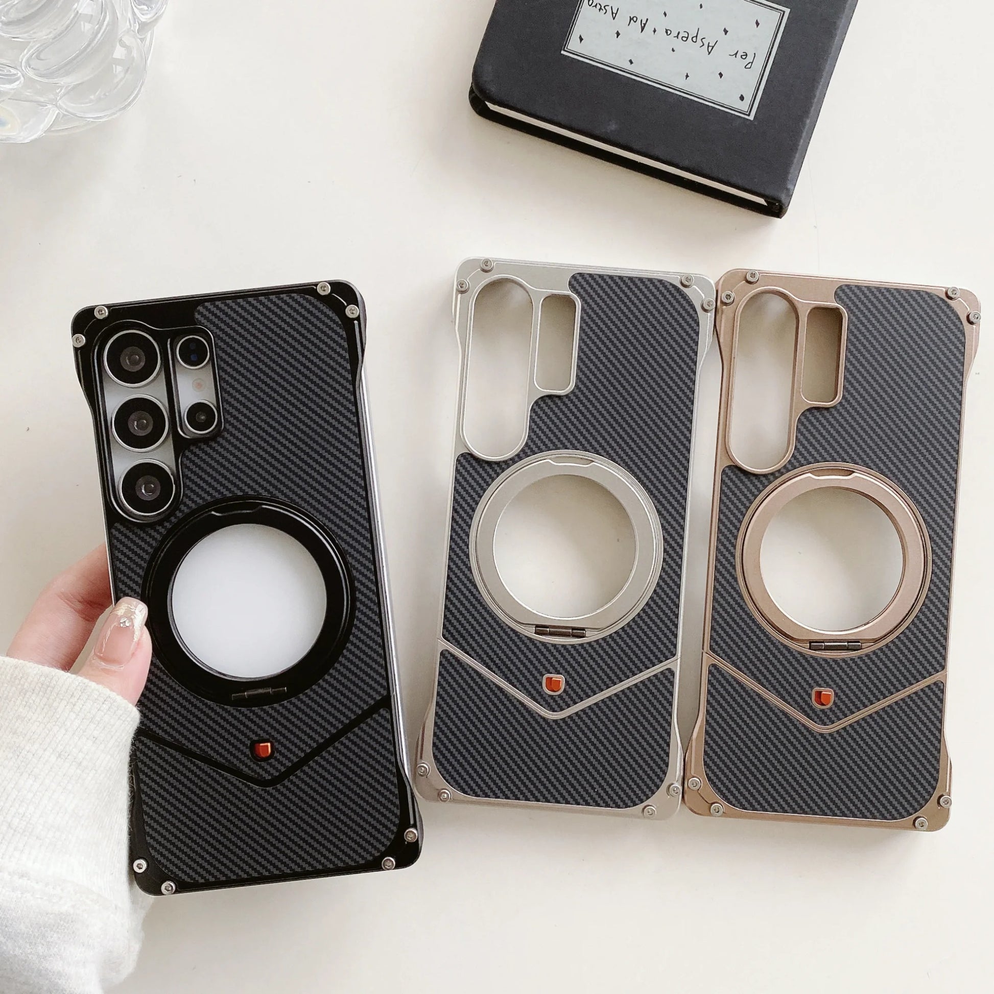 Samsung Galaxy S25 Ultra Metal Case, Frameless Metal Carbon Cover Strong Kickstand 360° Rotation Ring - Titanium