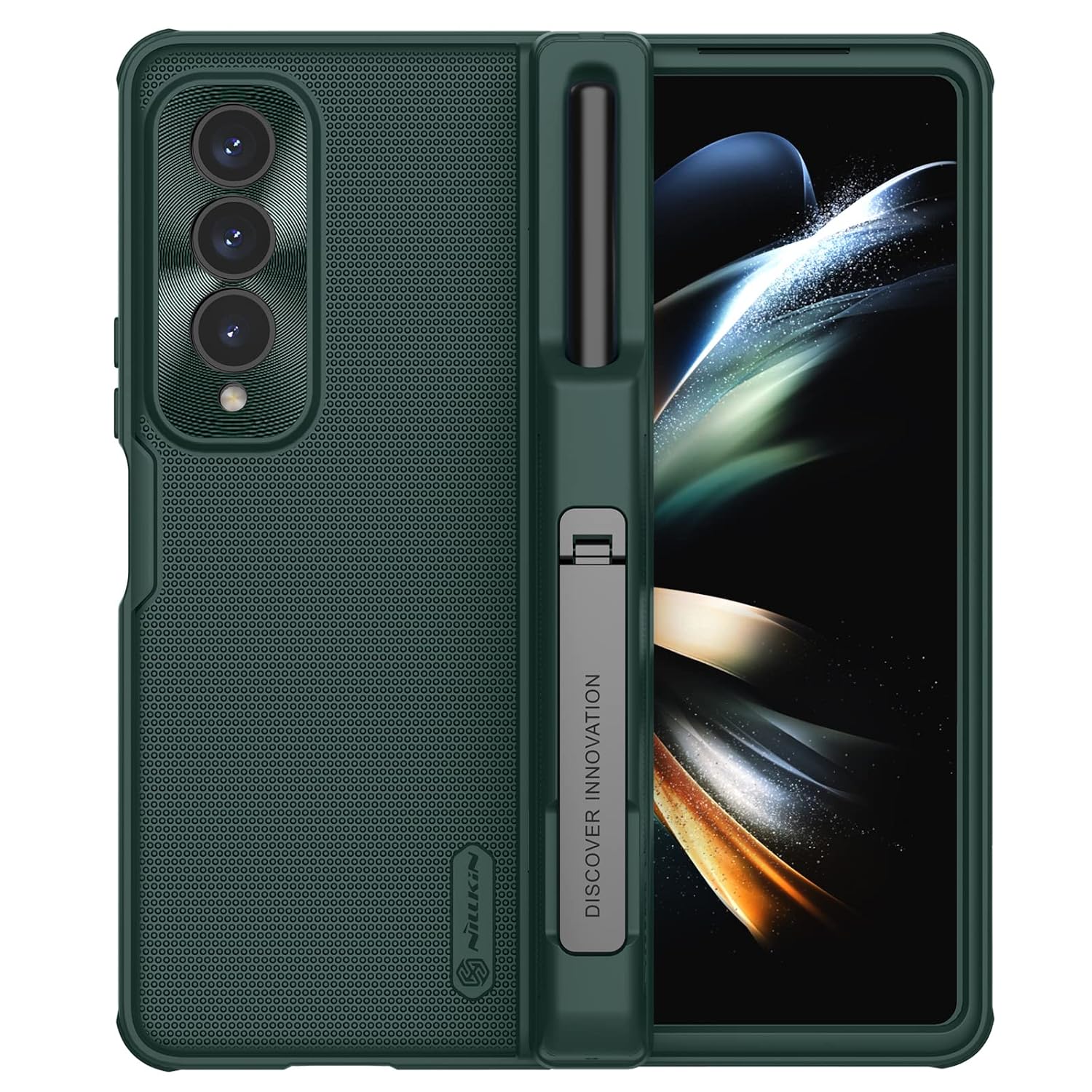 Samsung Z Fold4 Super Frosted Shield Fold 180 Folding 360 Protection Hidden Phone Holder & Detachable S Pen Slot - Green