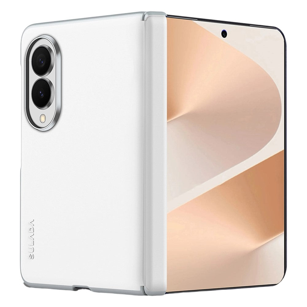 Samsung Z Fold8 Sulada Leather Case, Skin Feel Leather Cover with Hinge Protection - White (No Front)