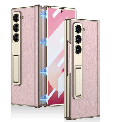 Samsung Galaxy Z Fold6 Leather Case, Phantom Series Kickstand Leather with Magnetic Hinge Protection - Pink