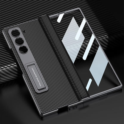 Samsung Galaxy Z Fold6 GKK Leather Case, Phantom Series Kickstand Magnetic Hinge Protection - Carbon