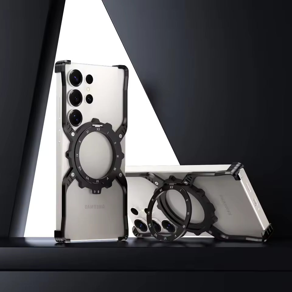 Samsung Galaxy S25 Ultra Metal Case, Frameless, X-Shape Kickstand MagSafe Cover - Black
