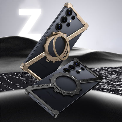 Samsung S25 Ultra Metal Case, Frameless Bumper Cover Bumper 360°Rotation Ring with Magsafe - Black