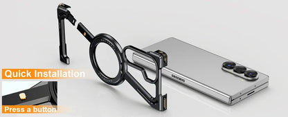 Samsung Galaxy Z Fold5 Metal Case, Frameless Z Shape Metal Bumper Magsafe Case 360° Rotation Ring - Black