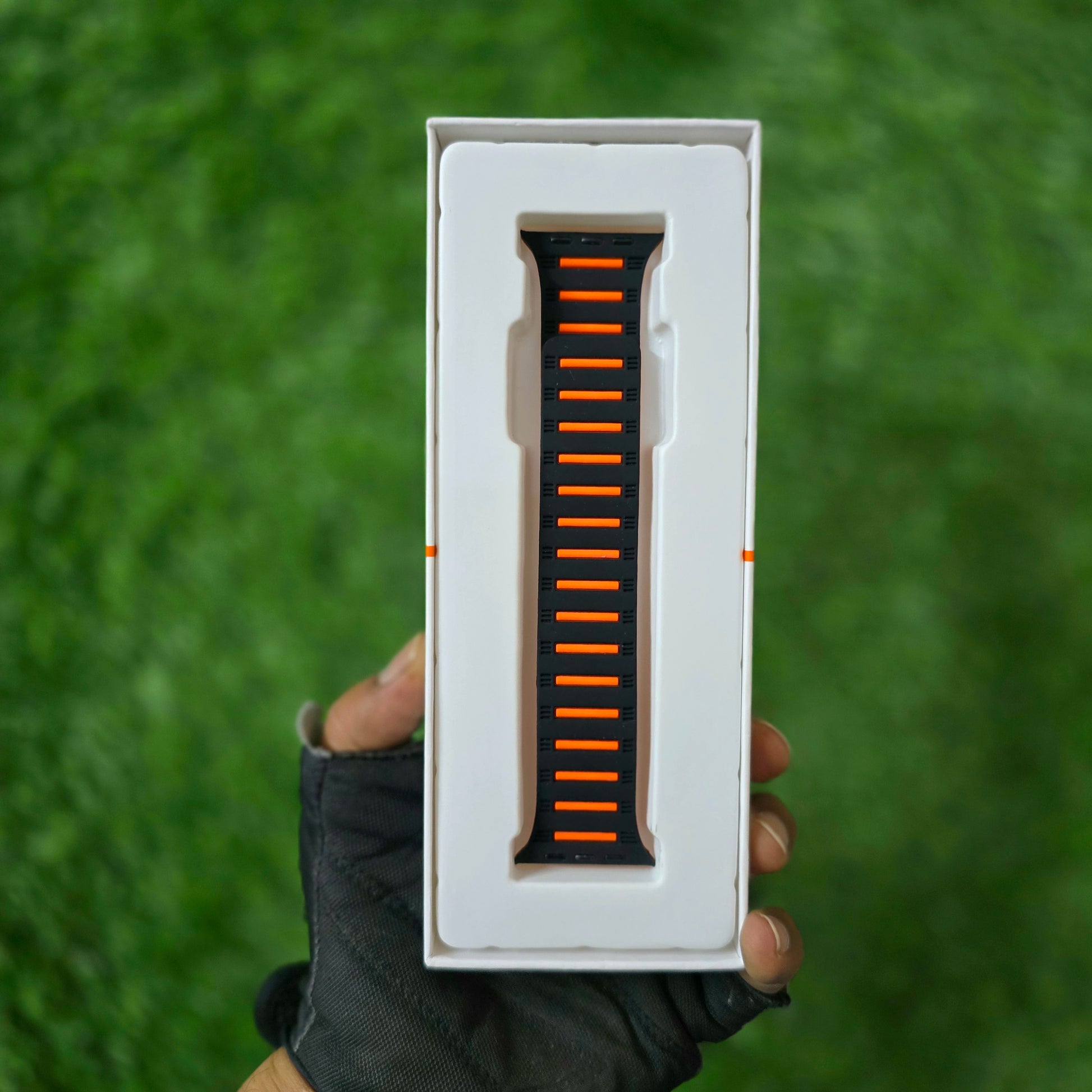Silicone Magnetic Snap Both Side Wearable Dual Shade Strap for iWatch (42-44-45-49 MM) - Black/Orange