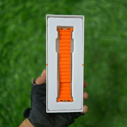 Silicone Magnetic Snap Both Side Wearable Dual Shade Strap for iWatch (42-44-45-49 MM) - Black/Orange