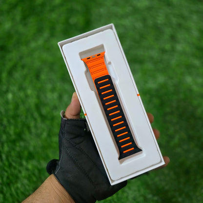 Silicone Magnetic Snap Both Side Wearable Dual Shade Strap for iWatch (42-44-45-49 MM) - Black/Orange