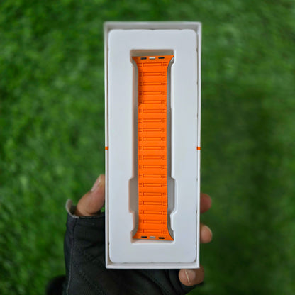 Silicone Magnetic Snap Both Side Wearable Dual Shade Strap for iWatch (42-44-45-49 MM) - Dark Blue/Orange