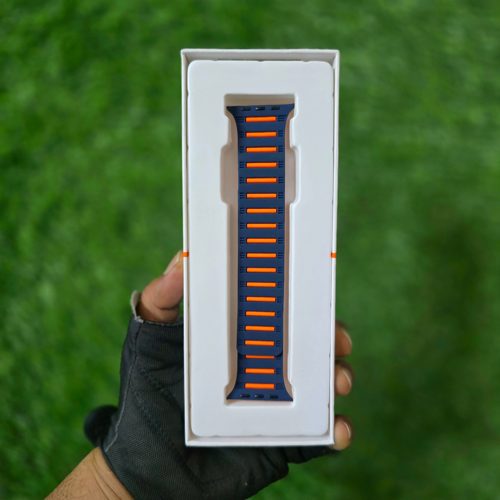 Silicone Magnetic Snap Both Side Wearable Dual Shade Strap for iWatch (42-44-45-49 MM) - Dark Blue/Orange