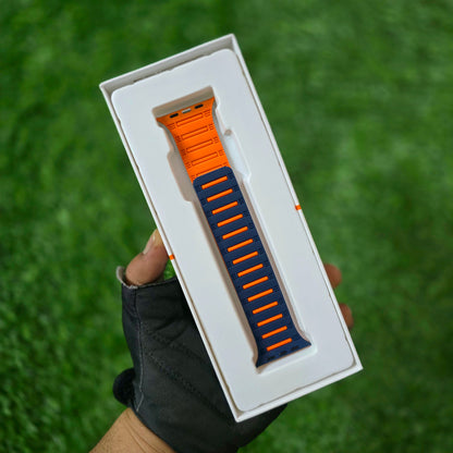 Silicone Magnetic Snap Both Side Wearable Dual Shade Strap for iWatch (42-44-45-49 MM) - Dark Blue/Orange