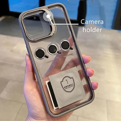 iPhone 15 Luxury Camera Lens Protector Case With Metal Stand