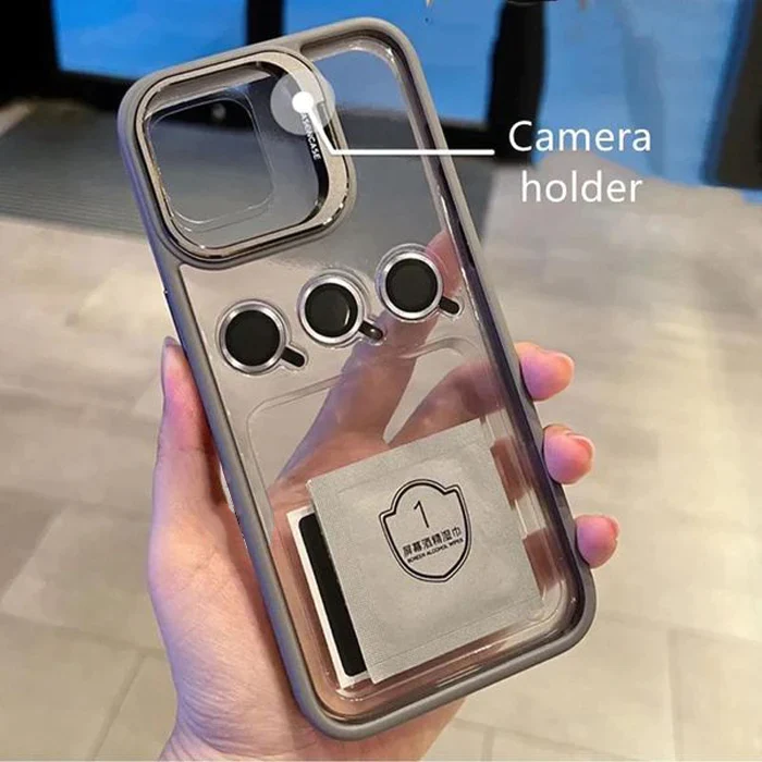 iPhone 15 Plus Luxury Camera Lens Protector Case With Metal Stand