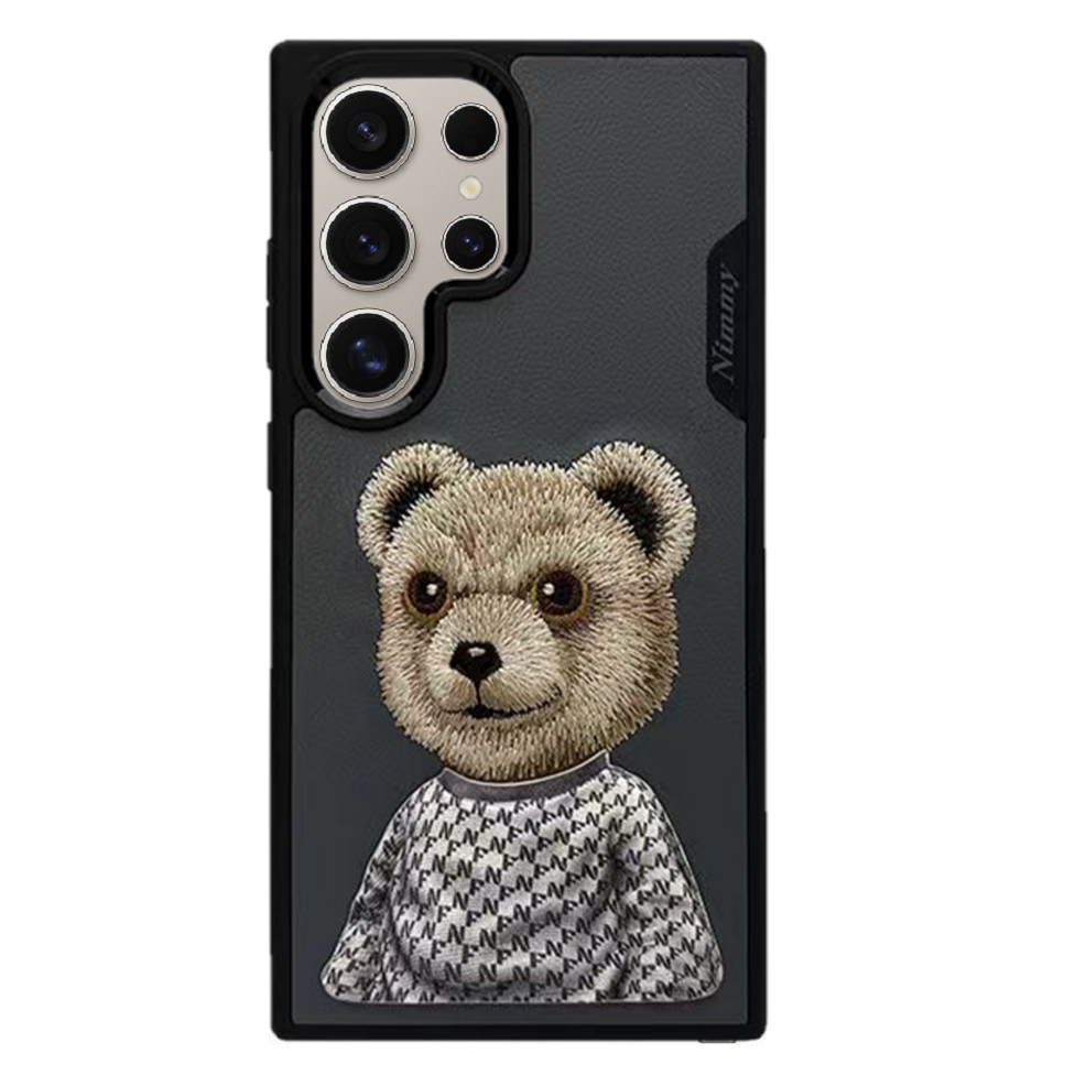 Samsung Galaxy S25 Ultra Nimmy Case, 3D Embroidery Teddy Leather Case - Grey (Copy)