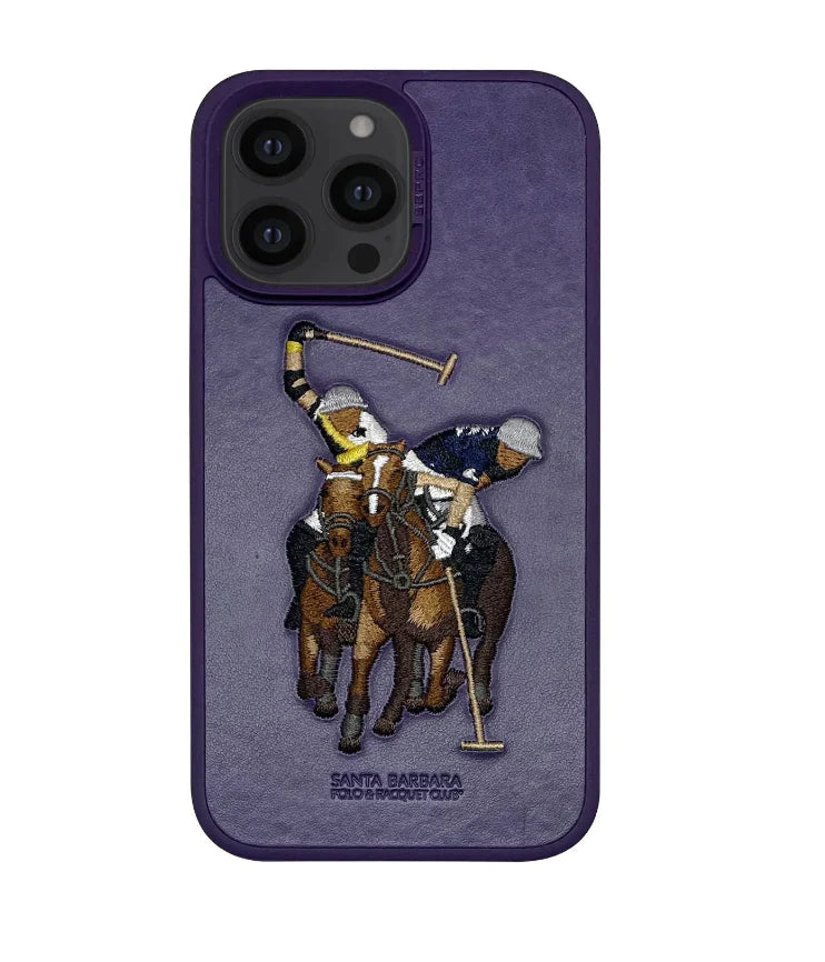 iPhone 14 Luxury 3D Embroided Polo Jockey Series Woven Leather Case