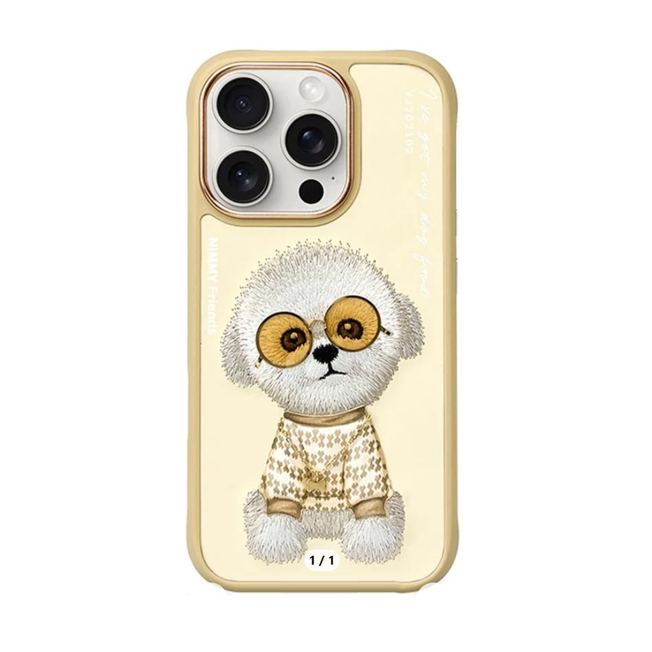 iPhone 16 Pro Max Nimmy 3D Embroidery Teddy Case - Yellow