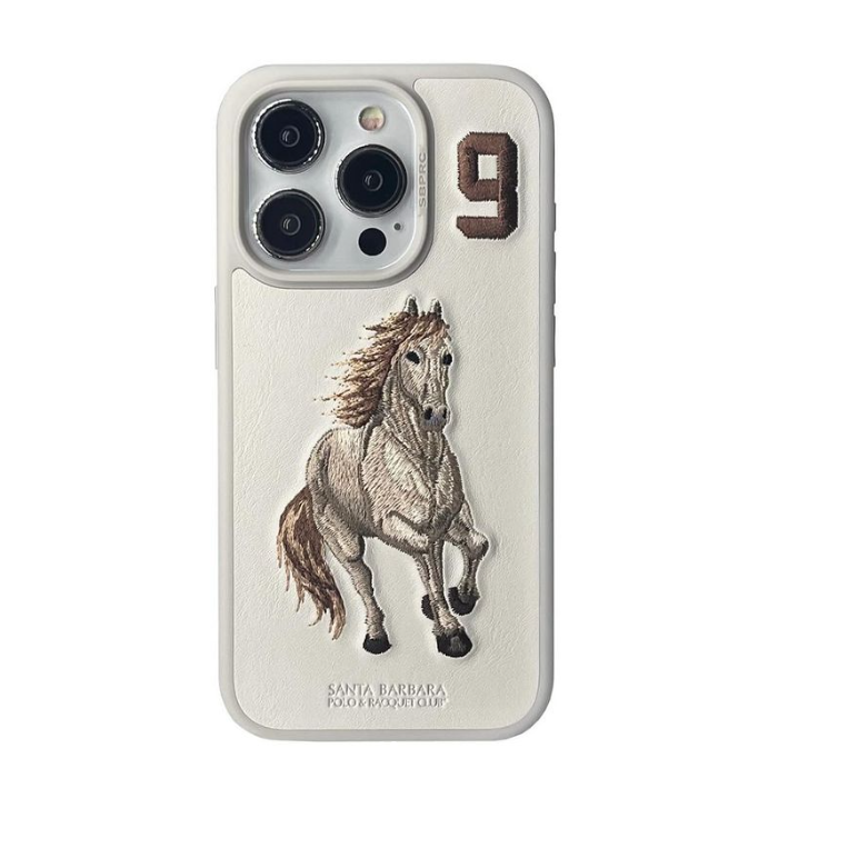 iPhone 15 Pro Boris Series Santa Barbara Polo Racquet Club leather Case- Beige