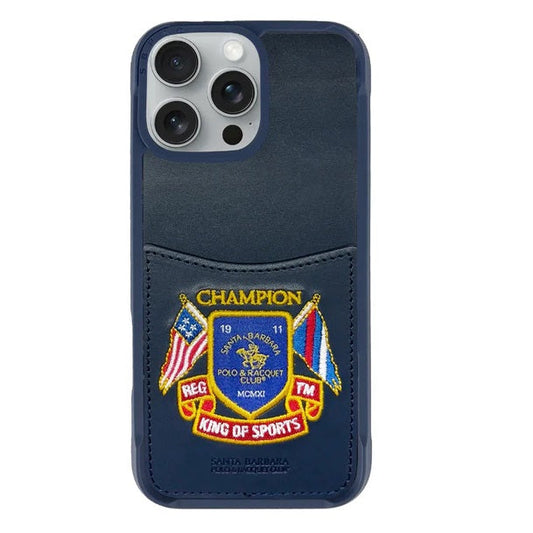 iPhone 16 Pro Max Original Santa Barbara Polo Racquet Club Abner Series Back Pocket Leather Case - Blue