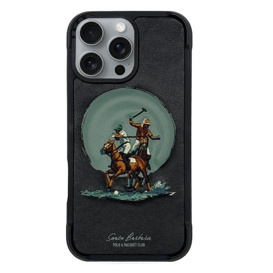 iPhone 16 Pro Max Original Santa Barbara Polo Racquet Club Aubrey Series Leather Magsafe Case - Black