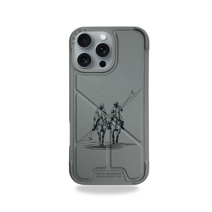 iPhone 16 Pro Max Santa Barbara Polo Racquet Club MARION Series Leather Folding Stand Case - Titanium Grey