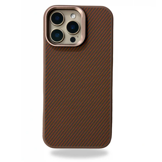 iPhone 16 Pro Max Luxury DEFENDER Carbon Pattern Shock Absorb Aramid Slim Case - Desert Brown