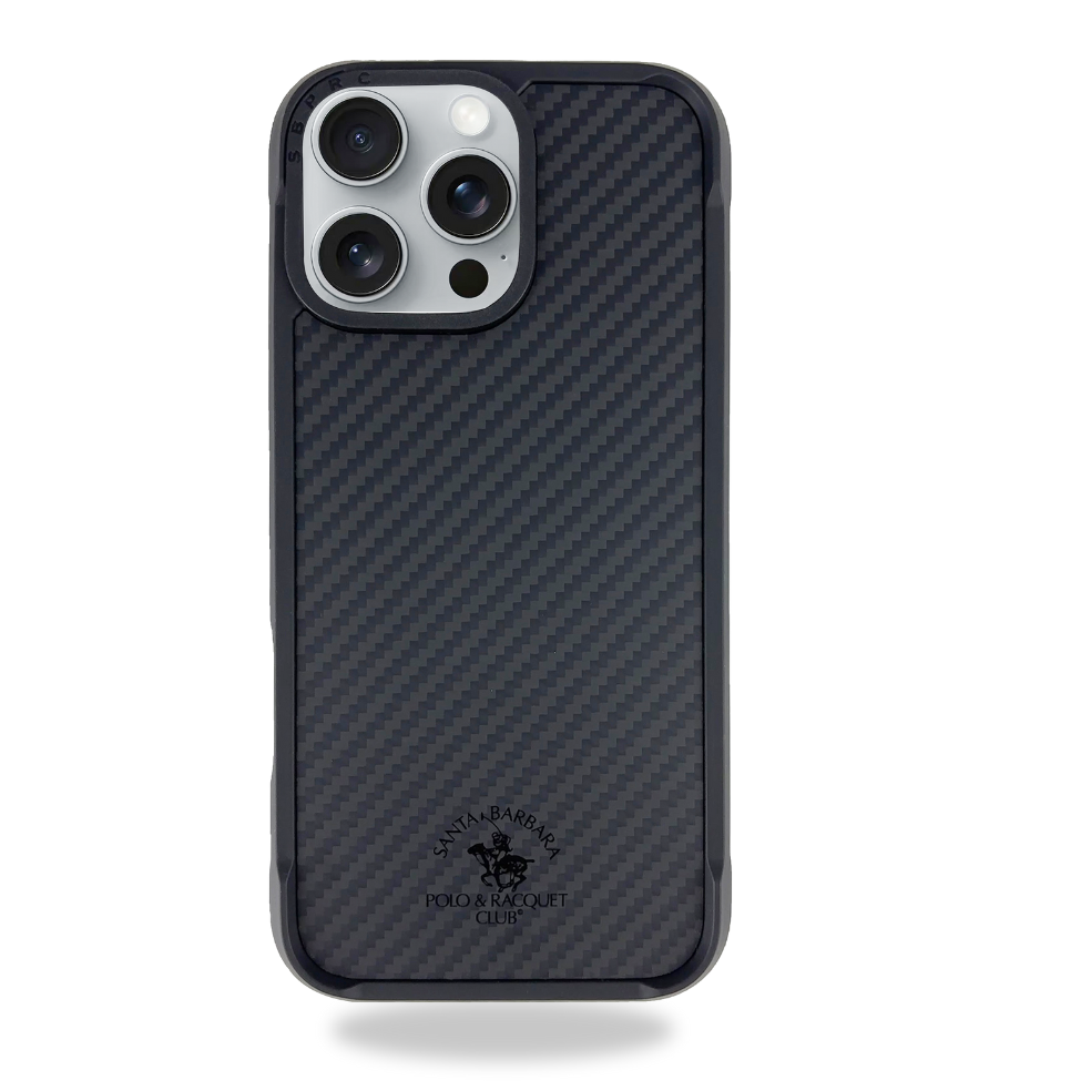 iPhone 16 Pro Max Santa Barbara Polo Racquet Club Carbon Fibre ELVIS Series Leather Case - Black