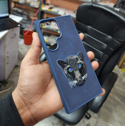 Samsung Galaxy S23 Ultra 3D Wolf Face Embroidery Leather Case