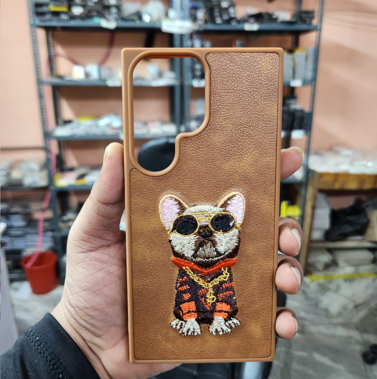 Samsung Galaxy S23 Ultra 3D Swag Dog Embroidery Leather Case